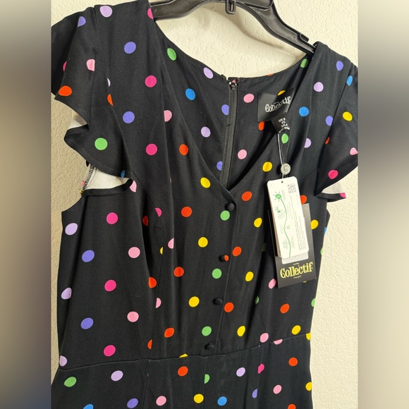 NWT Collectif the Thelma retro rainbow polka dot jumpsuit Sz 4 - Picture 7 of 16